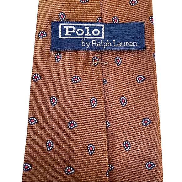 POLO RALPH LAUREN MEN’S VINTAGE BROWN SILK TIE, MADE IN ENGLAND - Picture 5 of 11